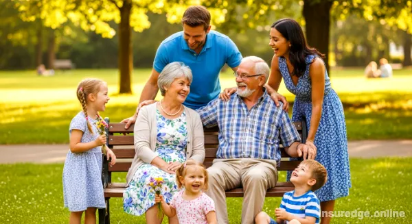 A large family with grandparents enjoying time together, secured by family protection.