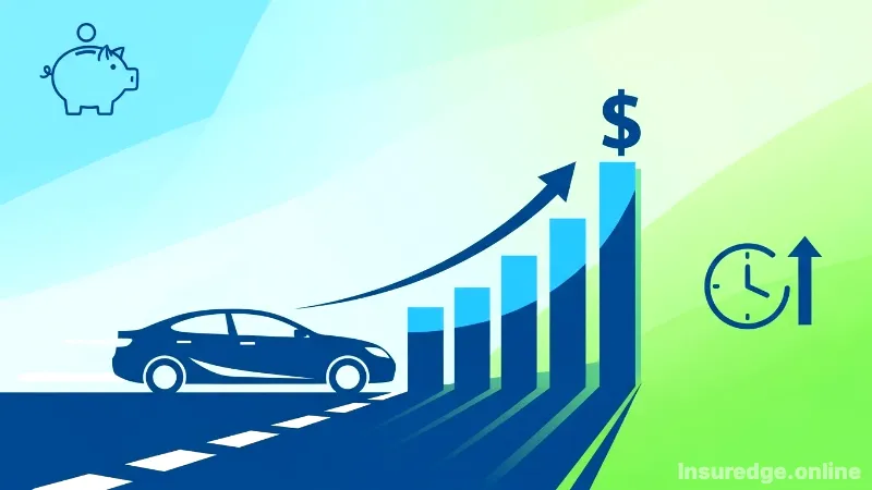 A car on a road that becomes a graph showing savings from pay as you drive insurance.