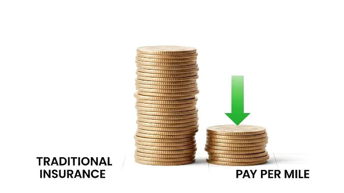 A comparison of costs between traditional insurance and pay-per-mile insurance.