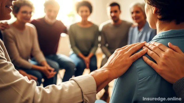 A supportive group therapy session for substance abuse treatment.