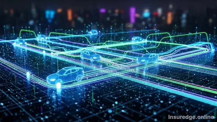 A network of connected cars representing the future of usage-based insurance.