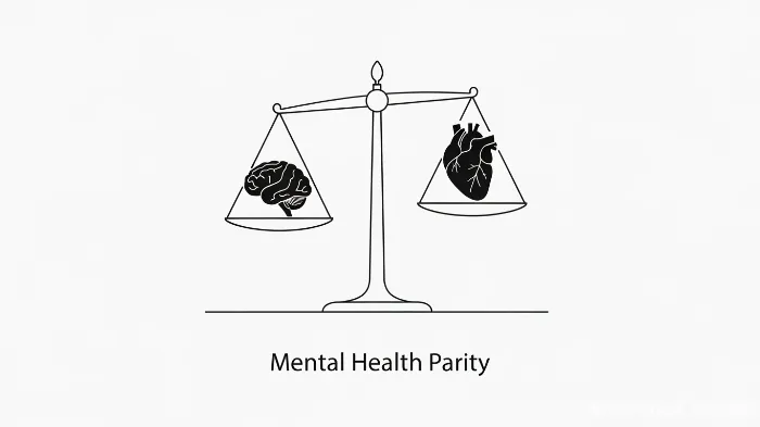 A balanced scale showing a brain and a heart, representing the Mental Health Parity Act.