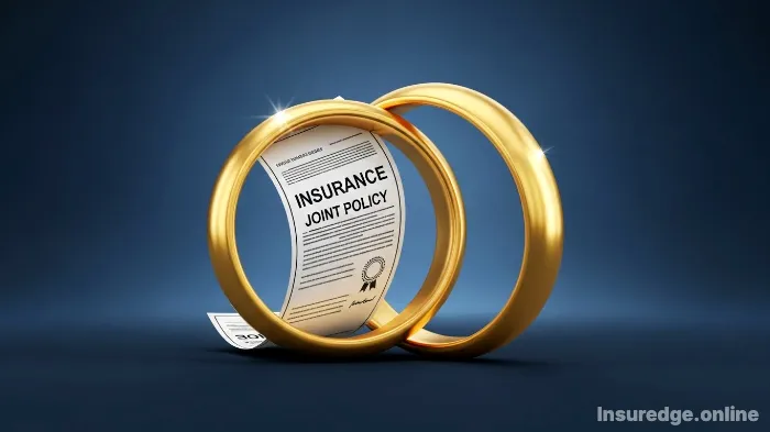Two interlinked wedding rings with a single policy document representing a joint life insurance policy.