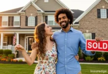 A young couple celebrates buying a new home and considers if they need mortgage life insurance.