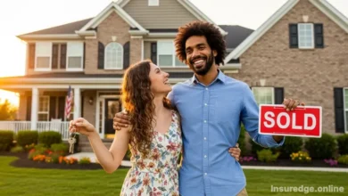 A young couple celebrates buying a new home and considers if they need mortgage life insurance.