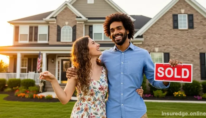 A young couple celebrates buying a new home and considers if they need mortgage life insurance.