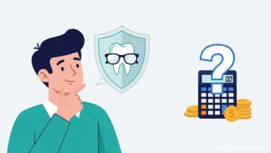 A person considering the value of supplemental dental and vision insurance with tooth and glasses icons.