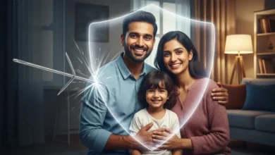 A family shielded by a no medical exam life insurance policy, representing safety and convenience.