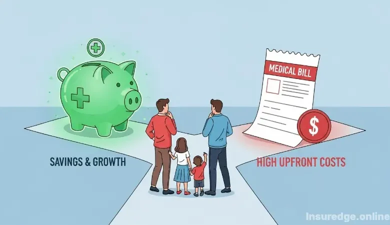 A family deciding between the savings of an HDHP and the risk of high costs.