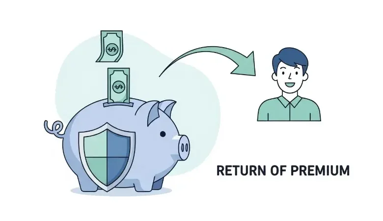 Illustration of a piggy bank with a shield representing Return of Premium Life Insurance.